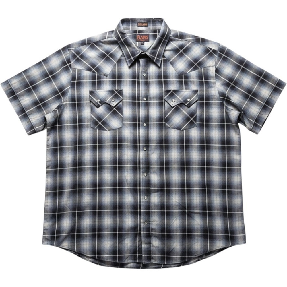 Plains Western Wear Shirt Mens Big 2X Gray Plaid Short Sleeve Western Snap